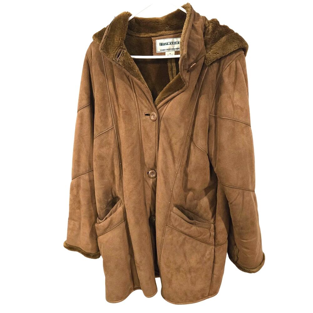 Fitz-Wright Sz Medium Tobacco Brown Faux Fur Coat